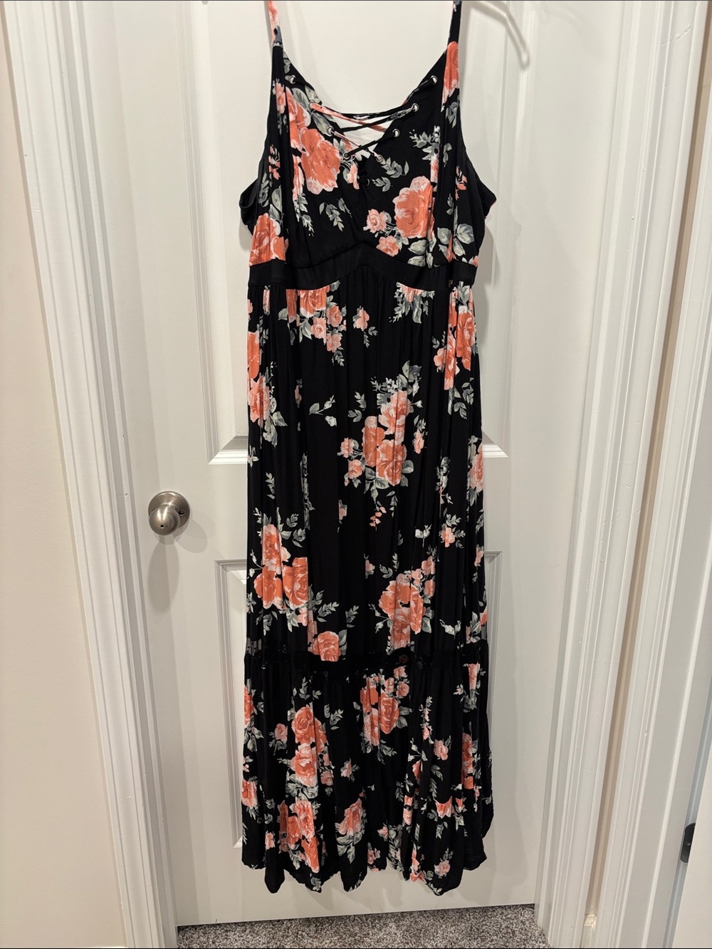 Torrid Floral Black Maxi Dress with Coral Roses